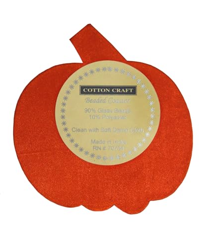 COTTON CRAFT Halloween Harvest Pumpkin Beaded Coaster - Set of 4 Handmade Bar Drink Tabletop Protection Coasters - Autumn Fall T